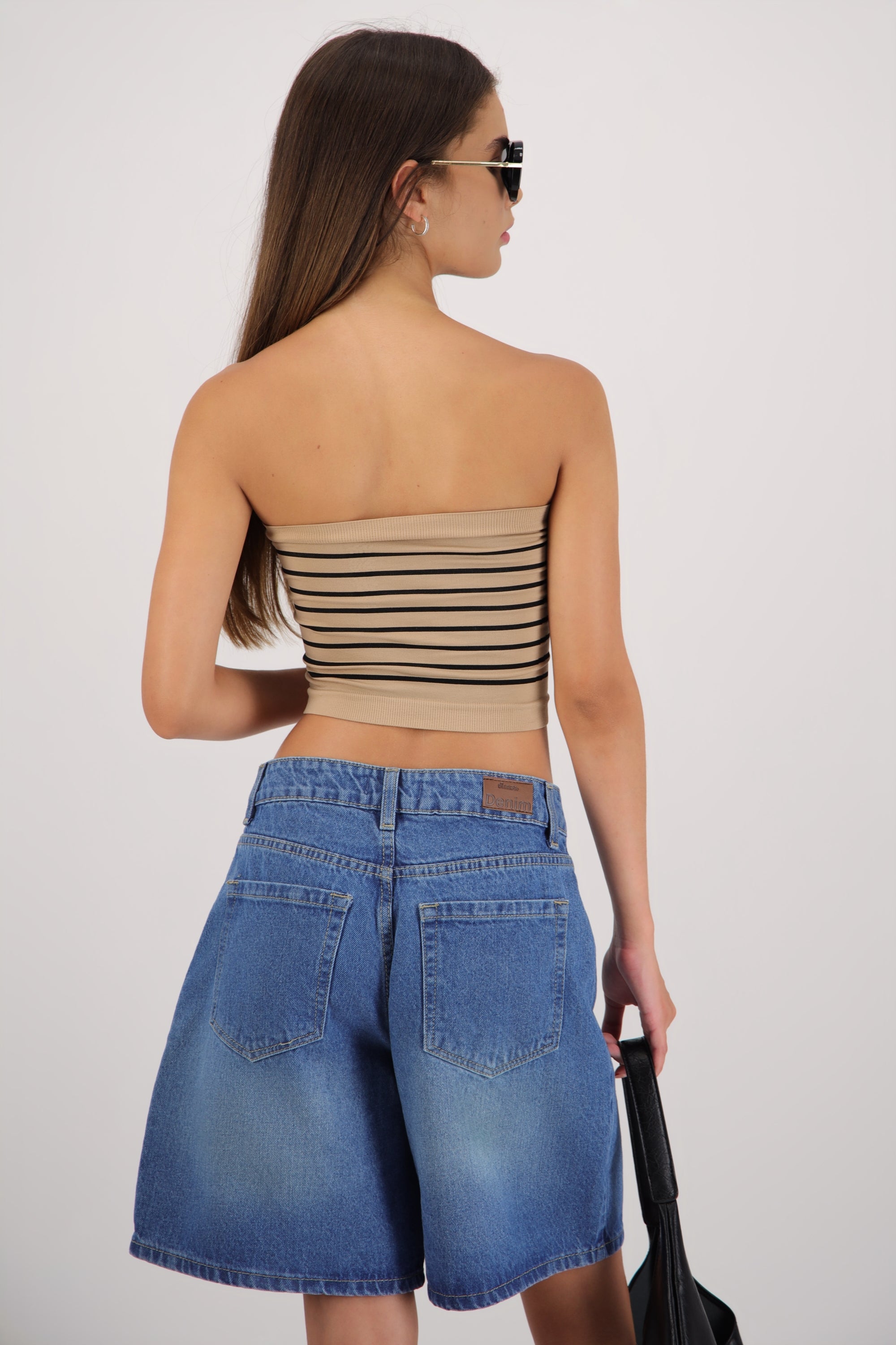 Top crop strapless seamless rayas NEGRO COMBO