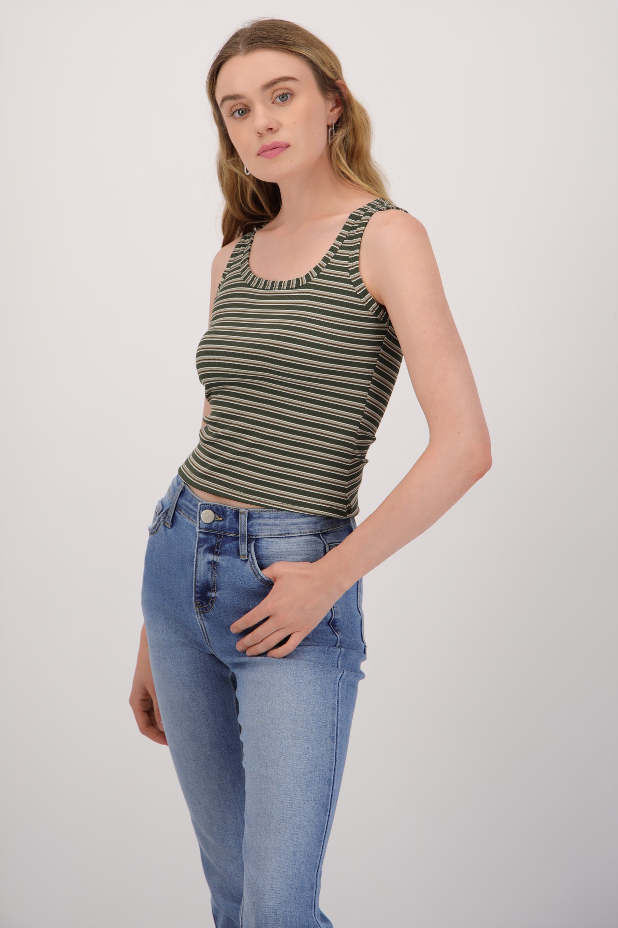 Top tirantes rayado VERDE COMBO