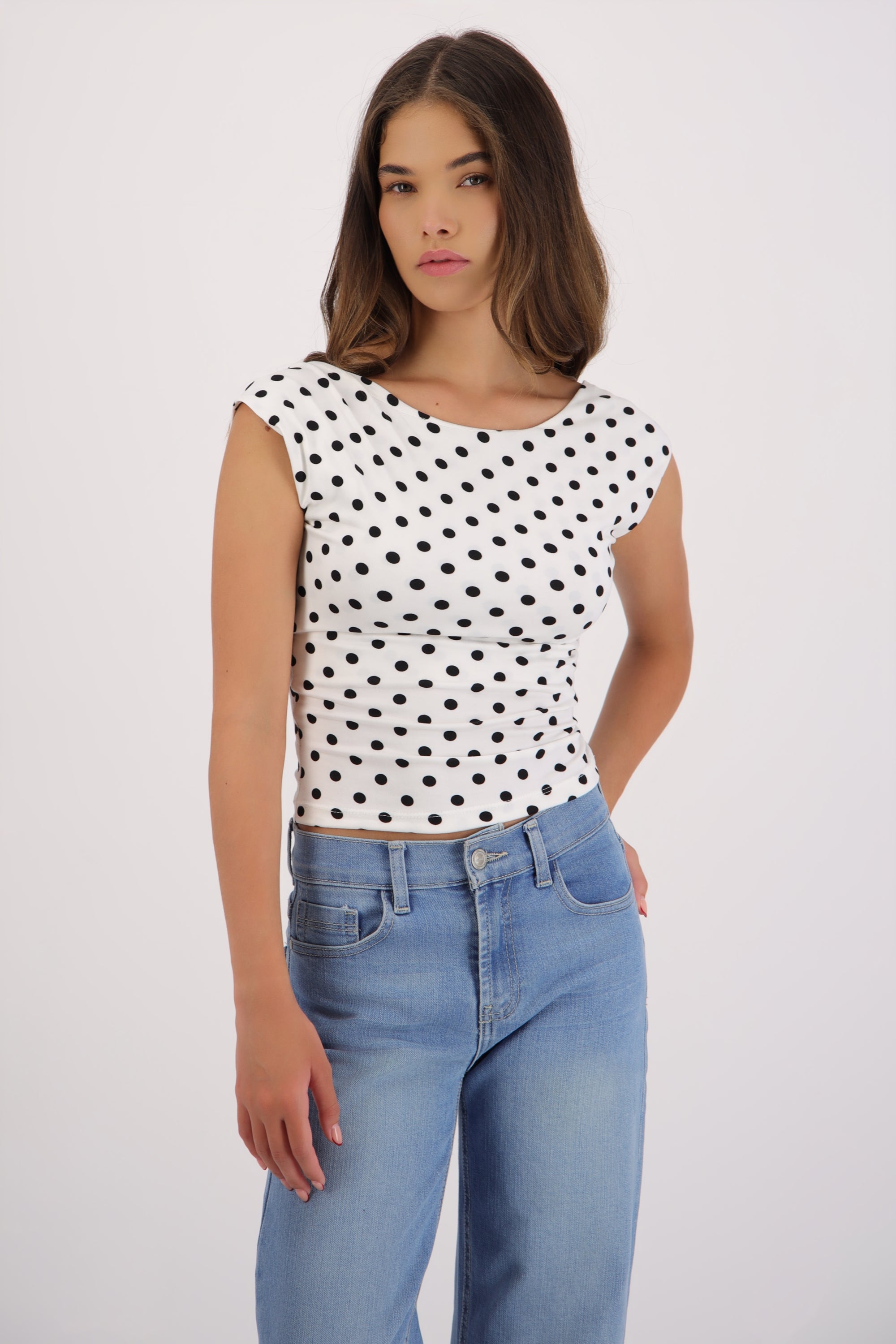 Top manga corta polkas BLANCO COMBO