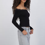 Top off shoulder detalle encaje