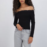 Top off shoulder detalle encaje