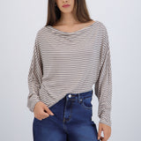 Blusa manga larga escote drapeado rayas