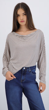 Blusa manga larga escote drapeado rayas