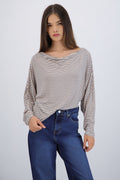 Blusa manga larga escote drapeado rayas