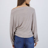 Blusa manga larga escote drapeado rayas