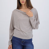 Blusa manga larga escote drapeado rayas