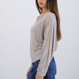 Blusa manga larga escote drapeado rayas