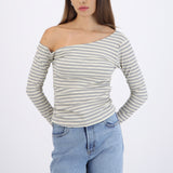 Top asimetrico one shoulder manga larga rayas
