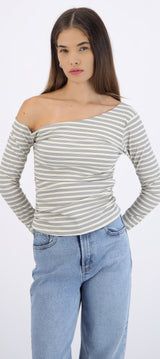 Top asimetrico one shoulder manga larga rayas