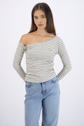 Top asimetrico one shoulder manga larga rayas