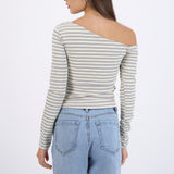 Top asimetrico one shoulder manga larga rayas