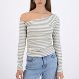 Top asimetrico one shoulder manga larga rayas