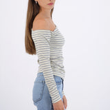 Top asimetrico one shoulder manga larga rayas