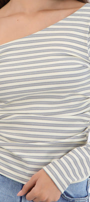 Top asimetrico one shoulder manga larga rayas