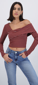 Top asimetrico off shoulder manga larga rayas