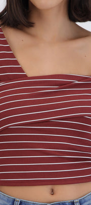 Top asimetrico off shoulder manga larga rayas