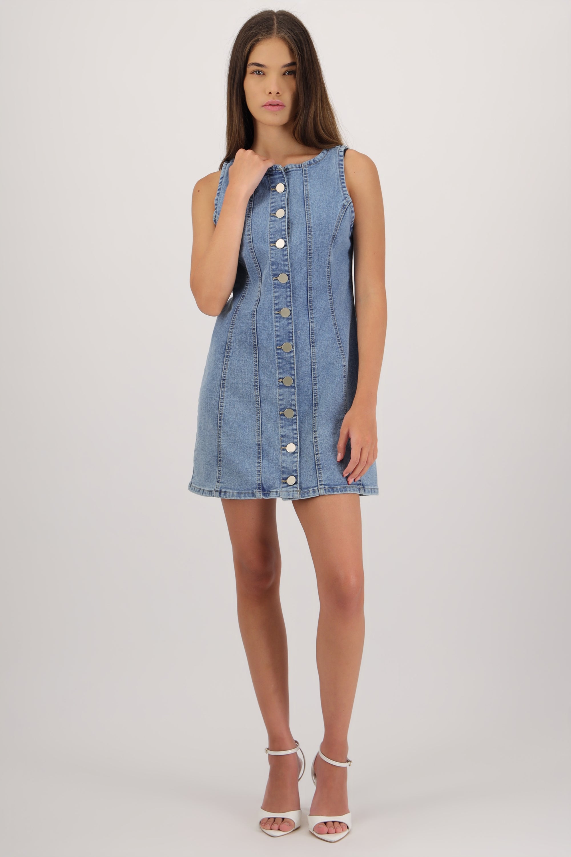 Mini vestido denim botones LIGHT WASH