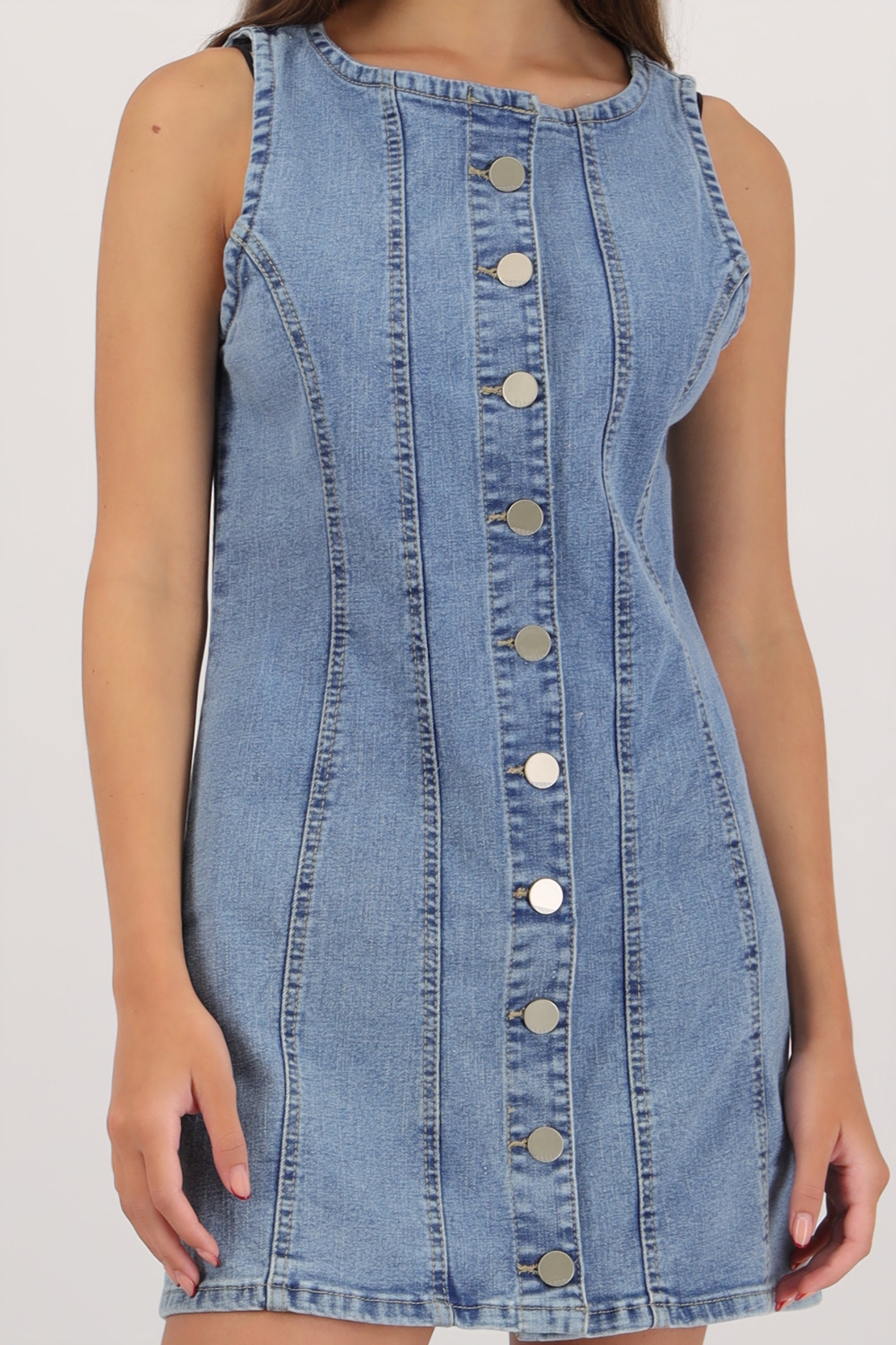 Mini vestido denim botones LIGHT WASH