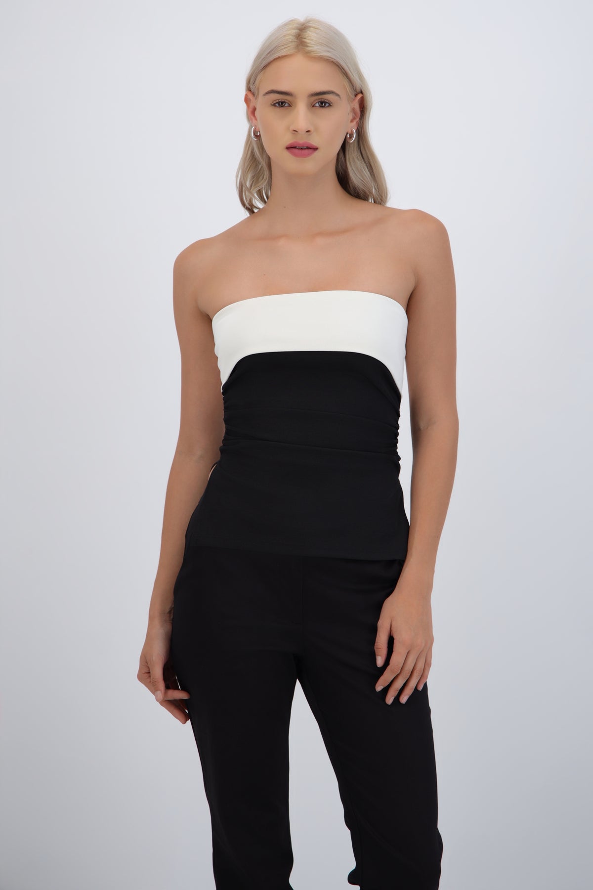 Top strapless doblez rib NEGRO COMBO