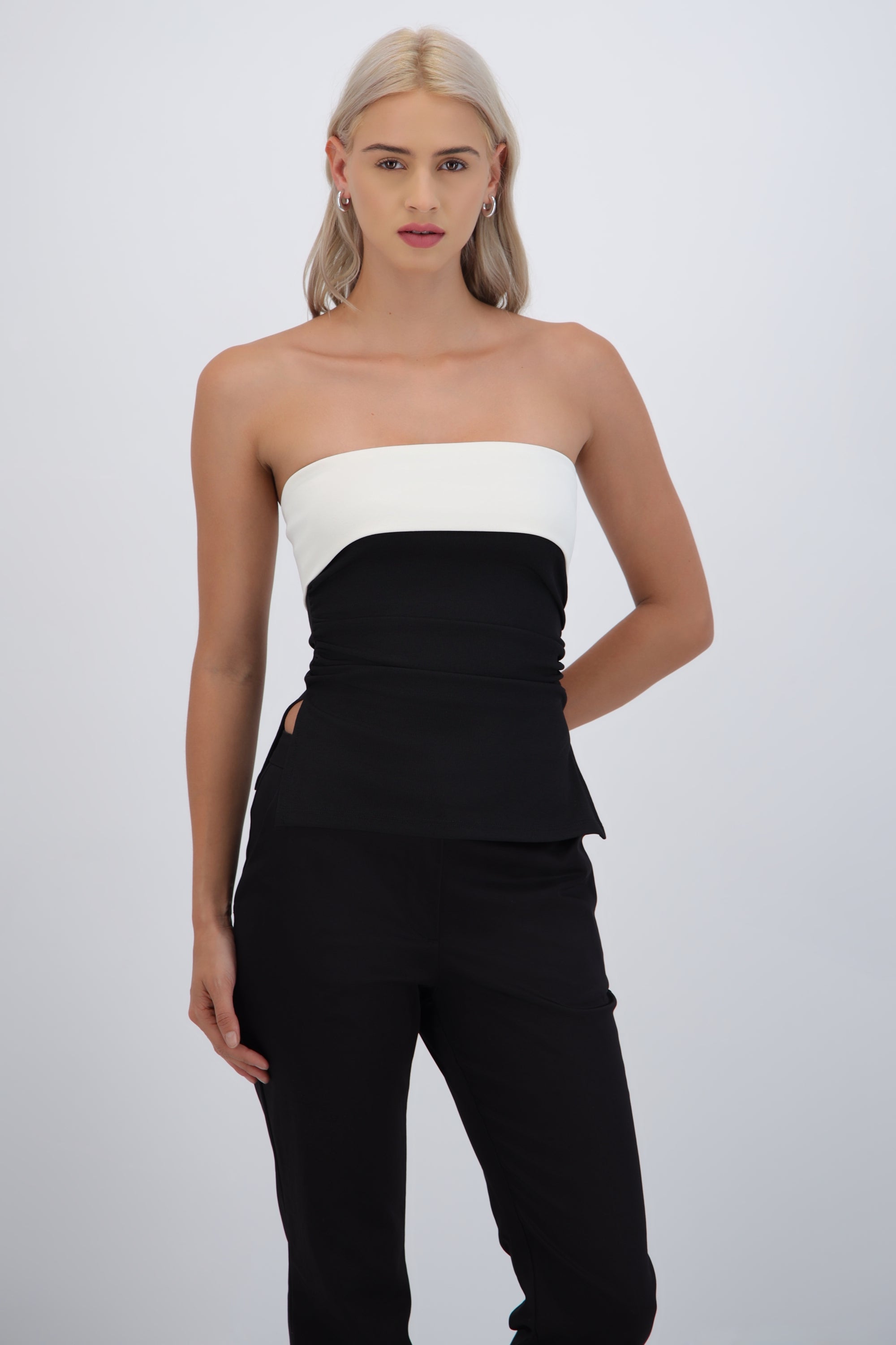Top strapless doblez rib NEGRO COMBO