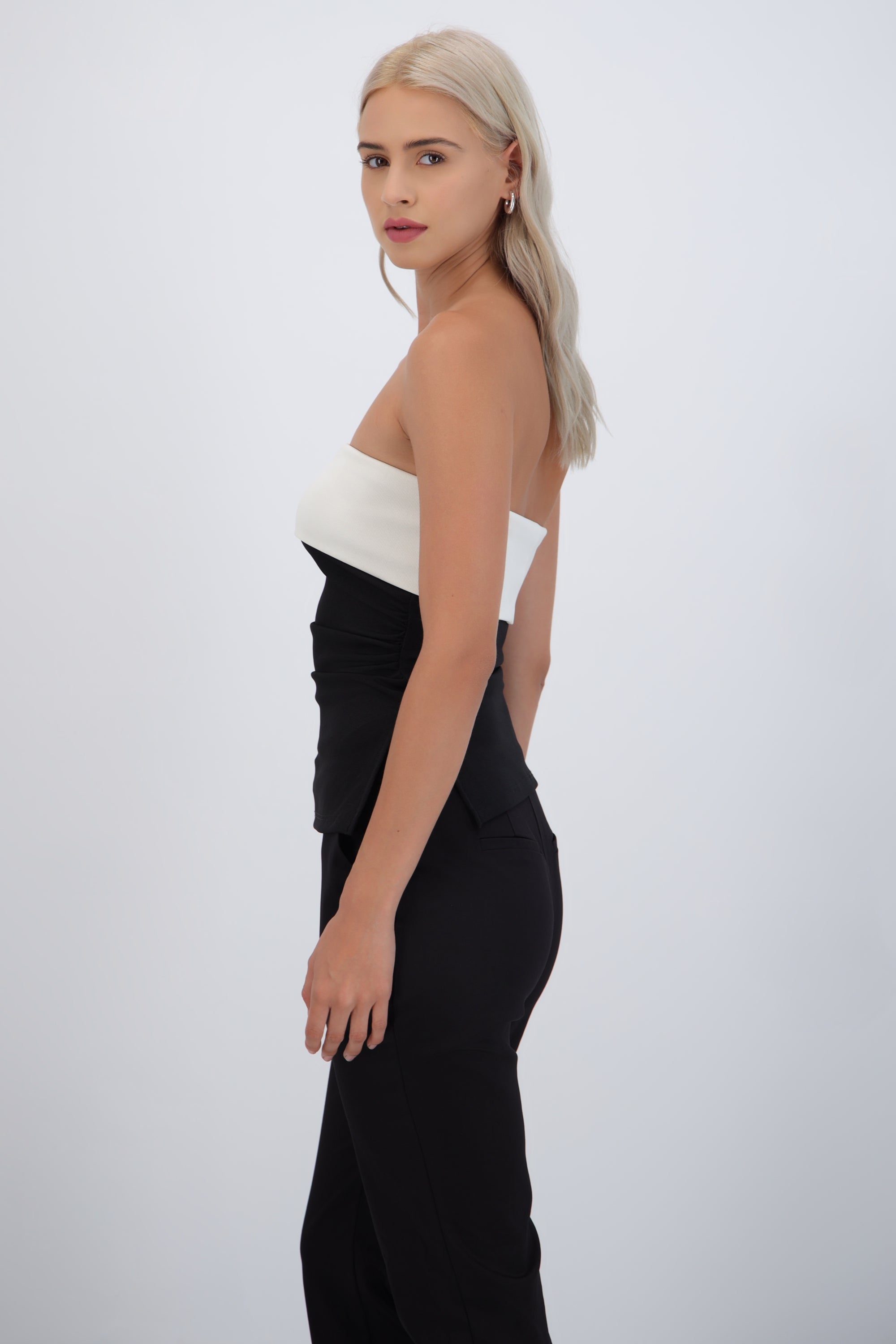 Top strapless doblez rib NEGRO COMBO