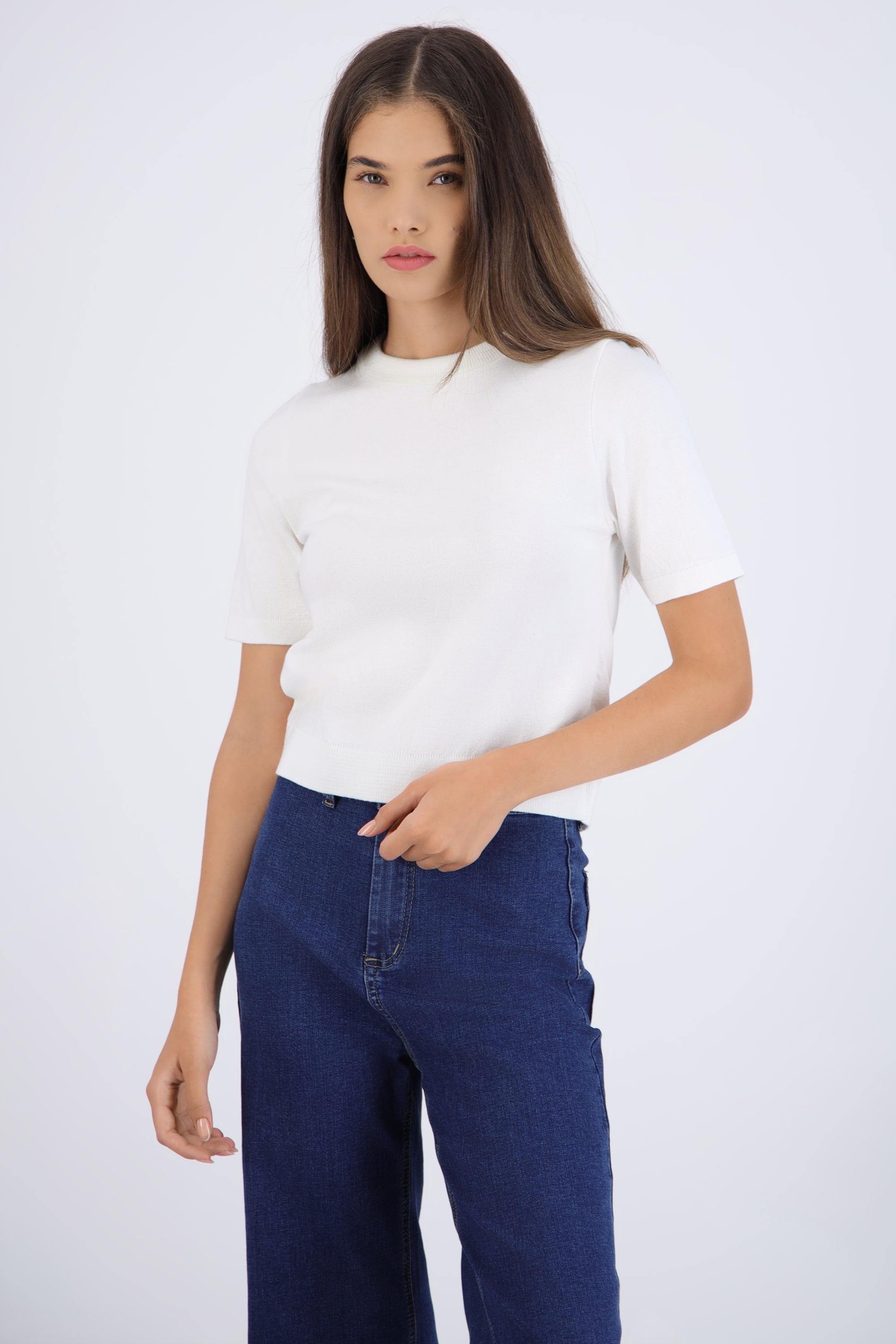 Top knit manga corta