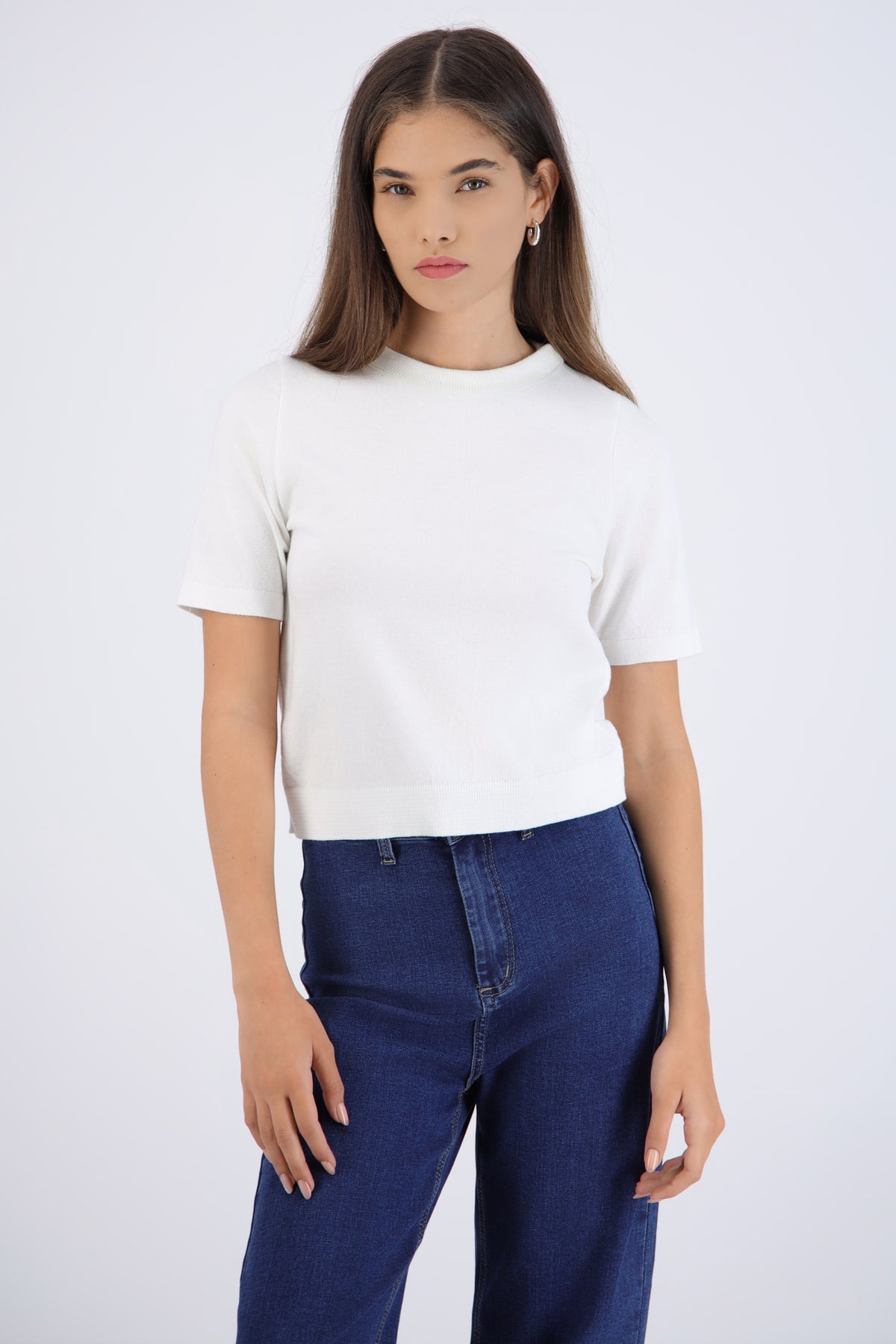 Top knit manga corta HUESO