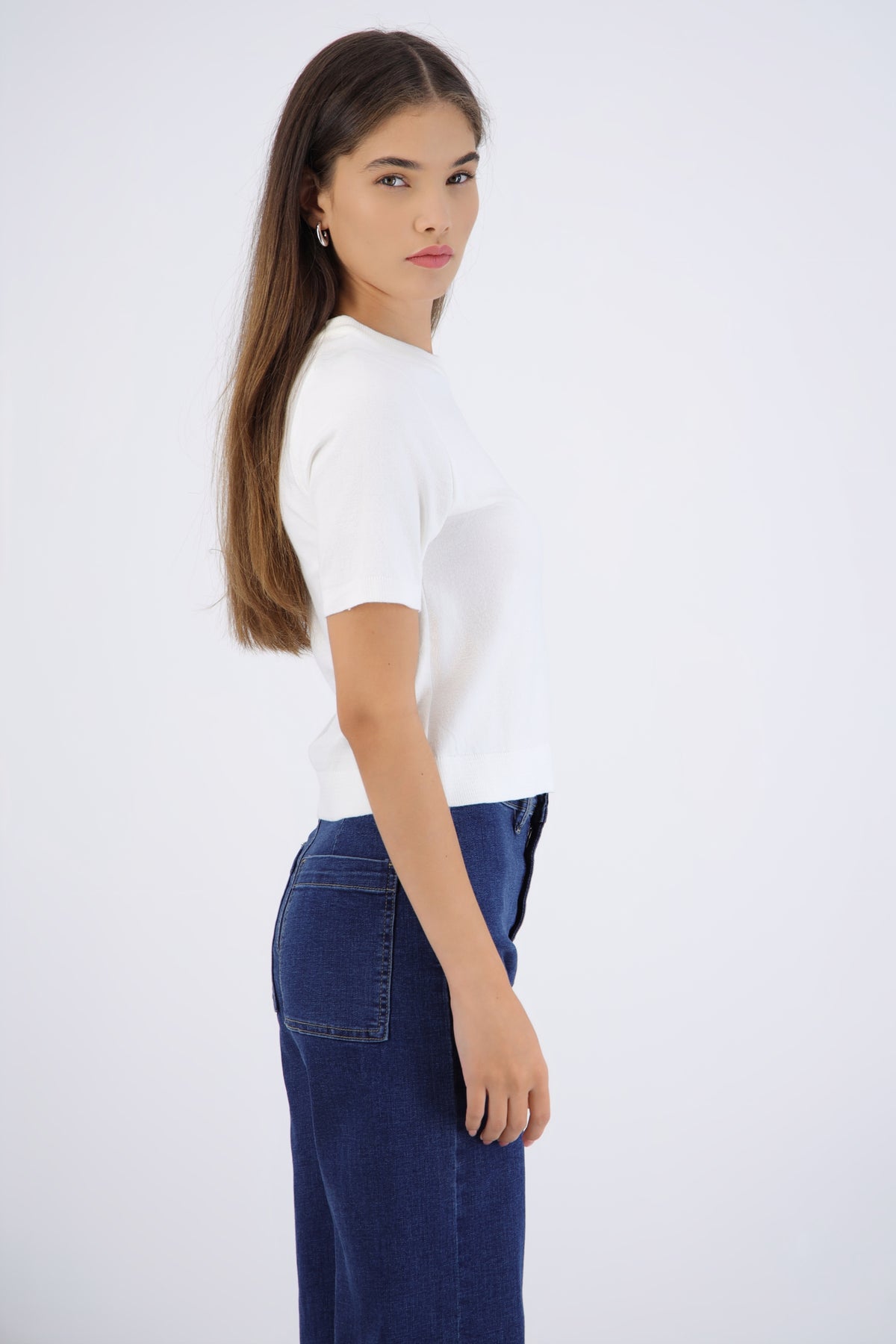 Top knit manga corta HUESO