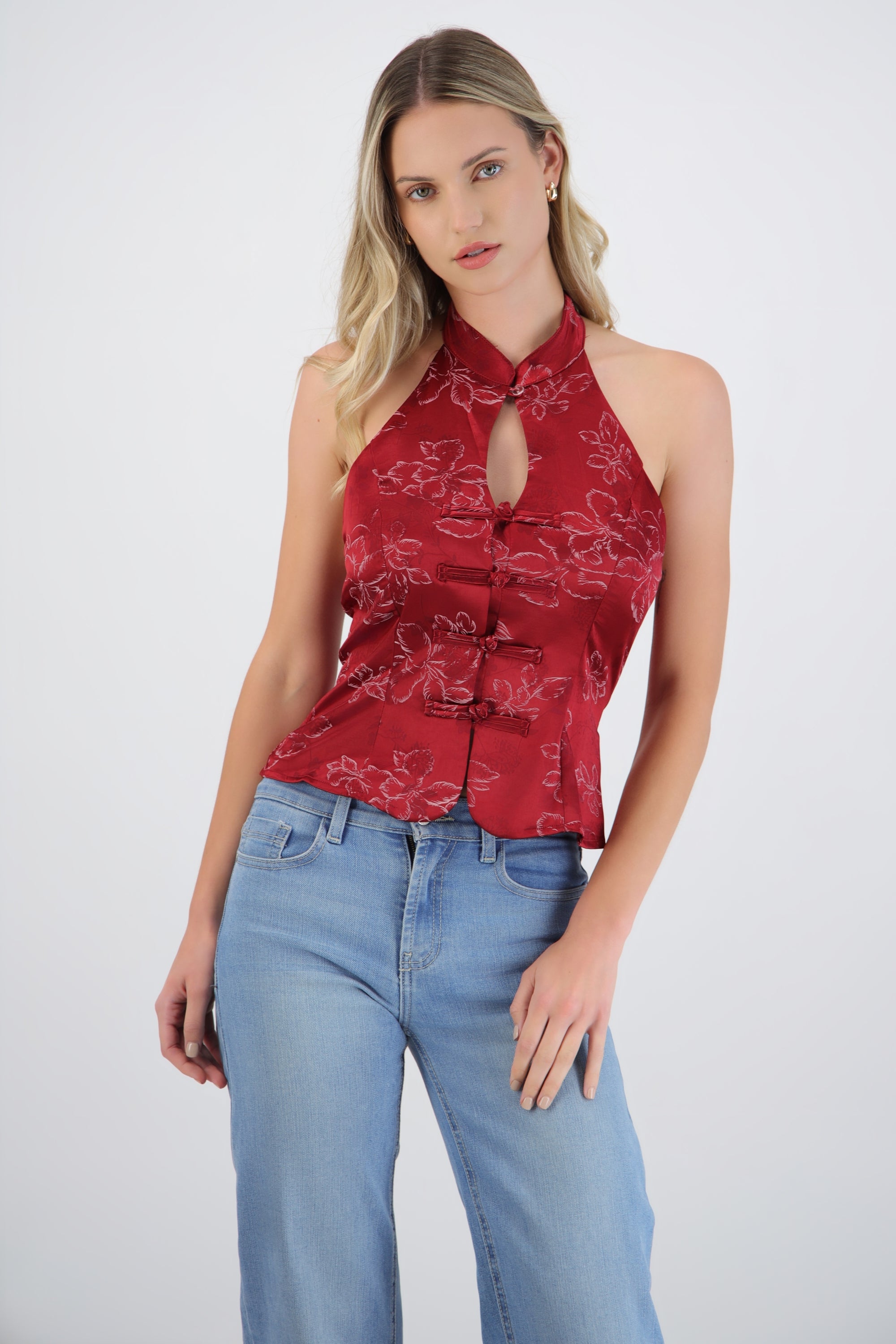 Top flores con alamares