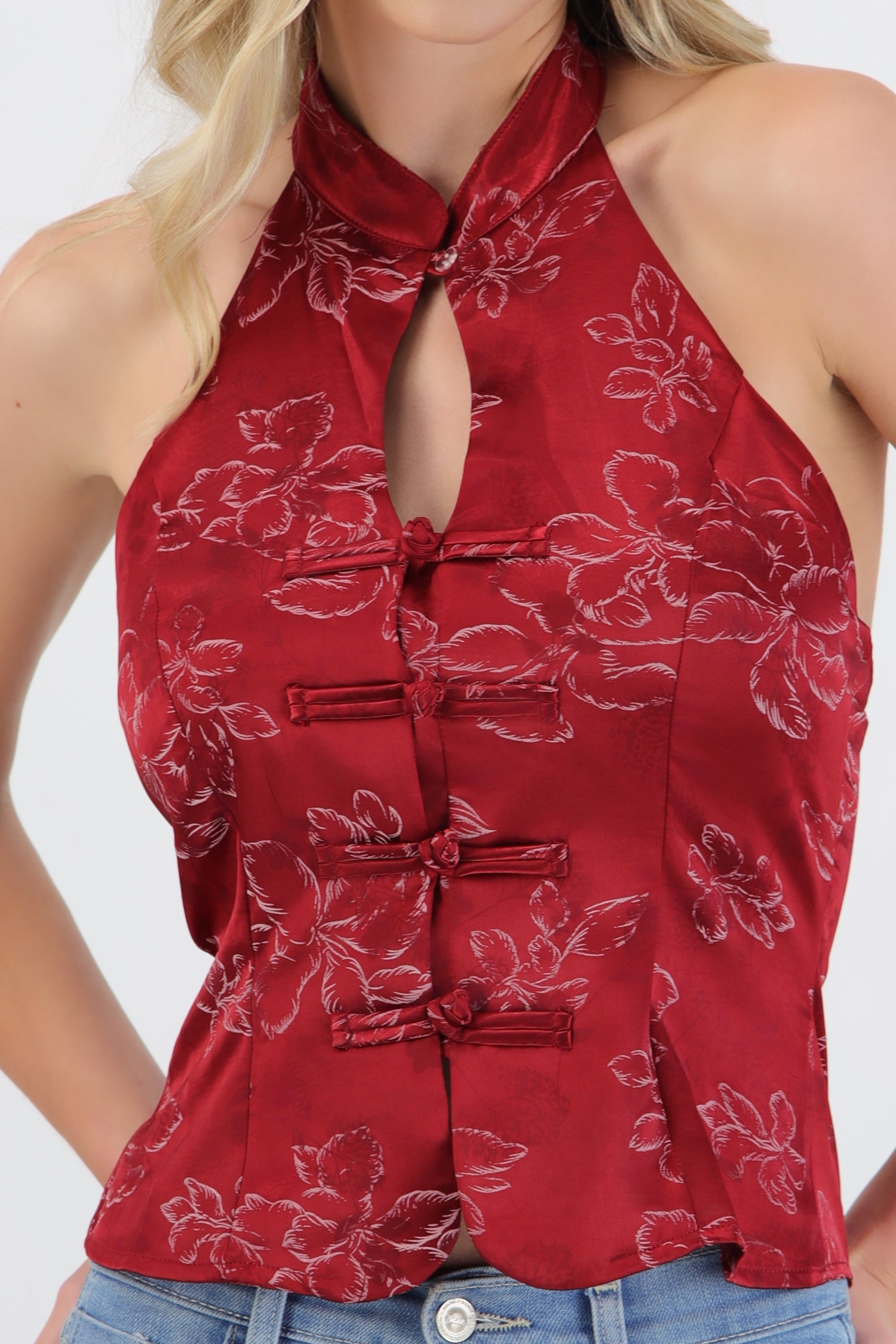 Top flores con alamares
