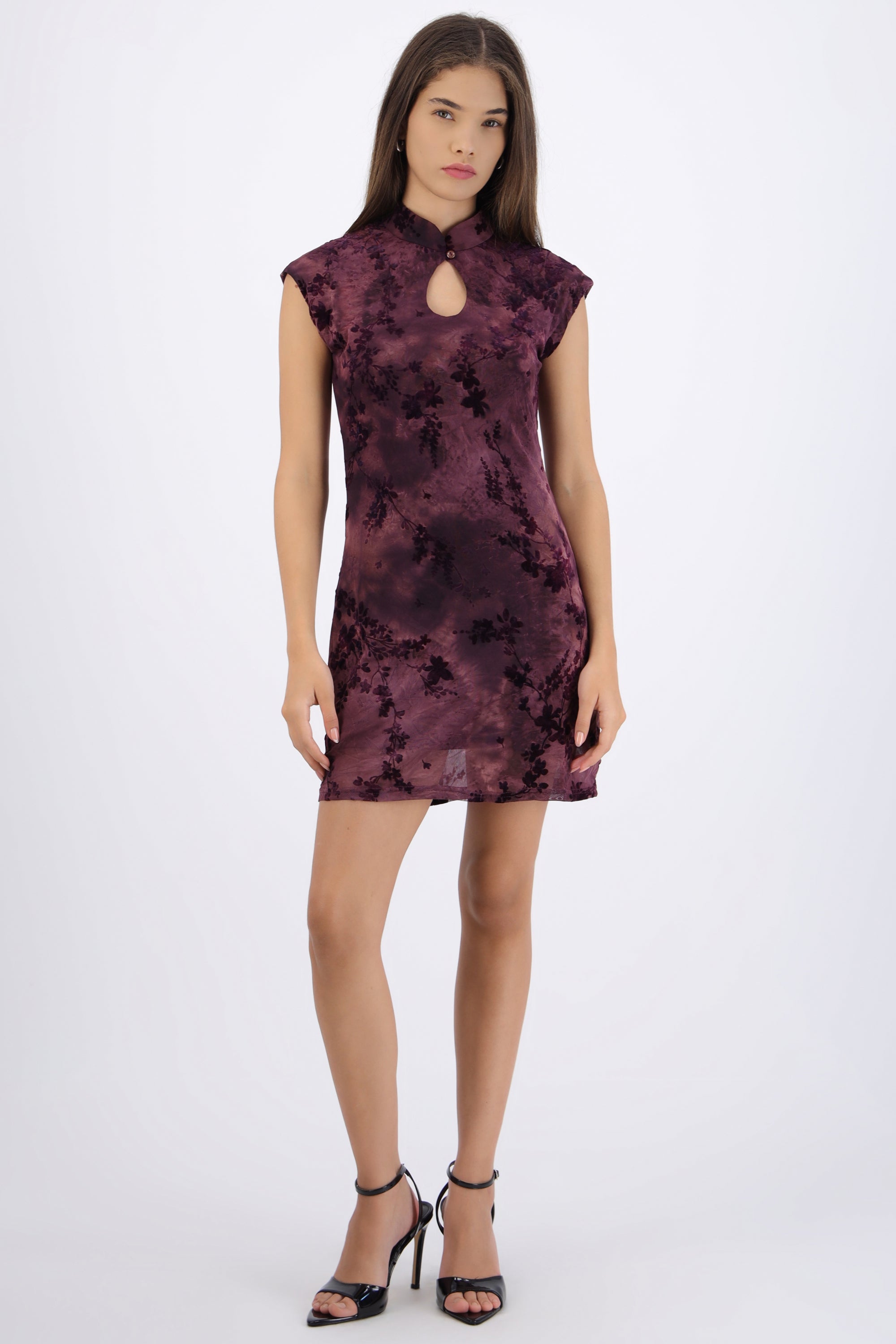 Vestido mini flock qipao
