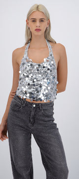 Top halter lentejuelas