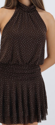 Vestido mini halter detalle brillo