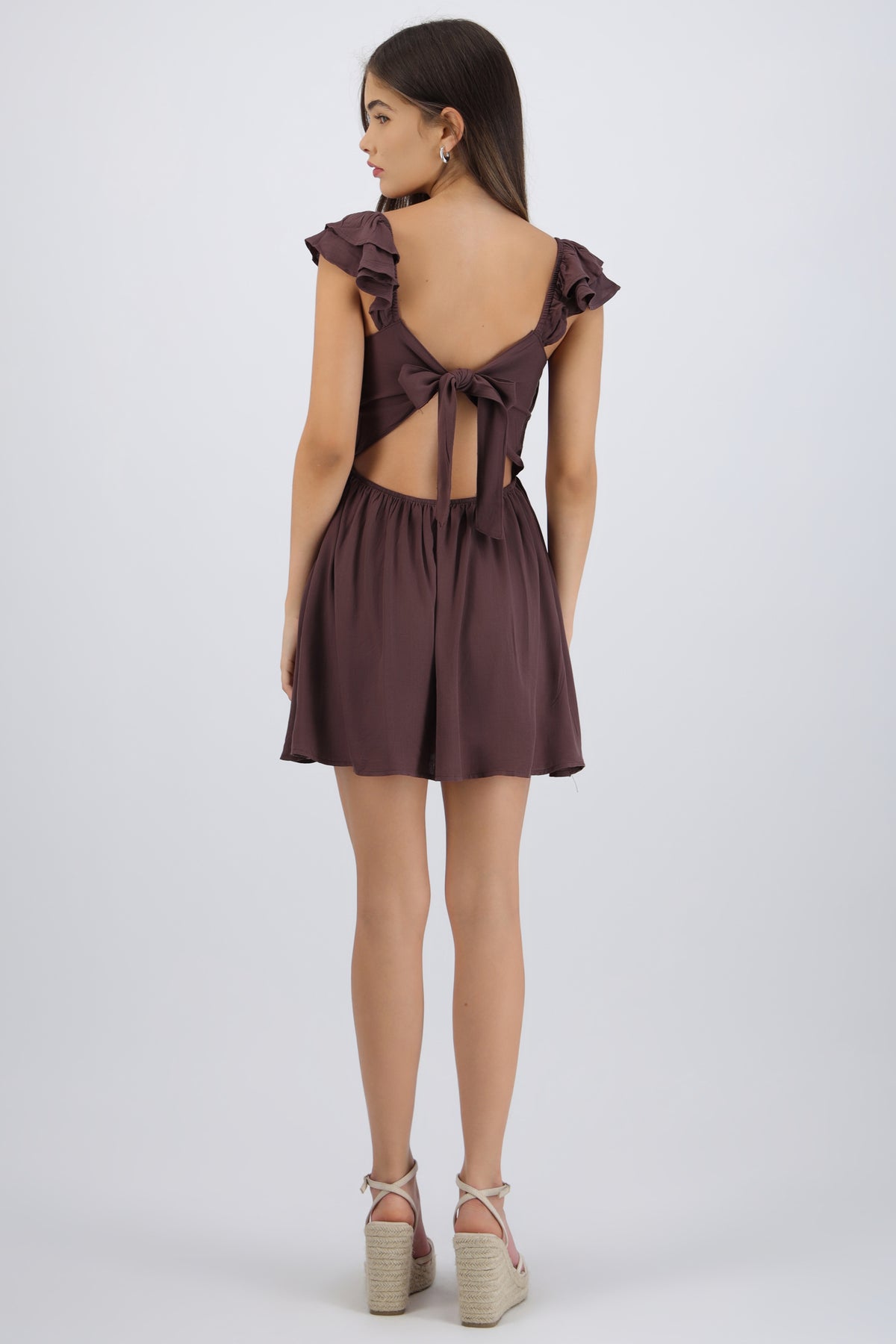 Vestido mini detalle moño CHOCOLATE