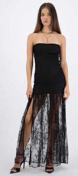 Vestido largo transparencia encaje