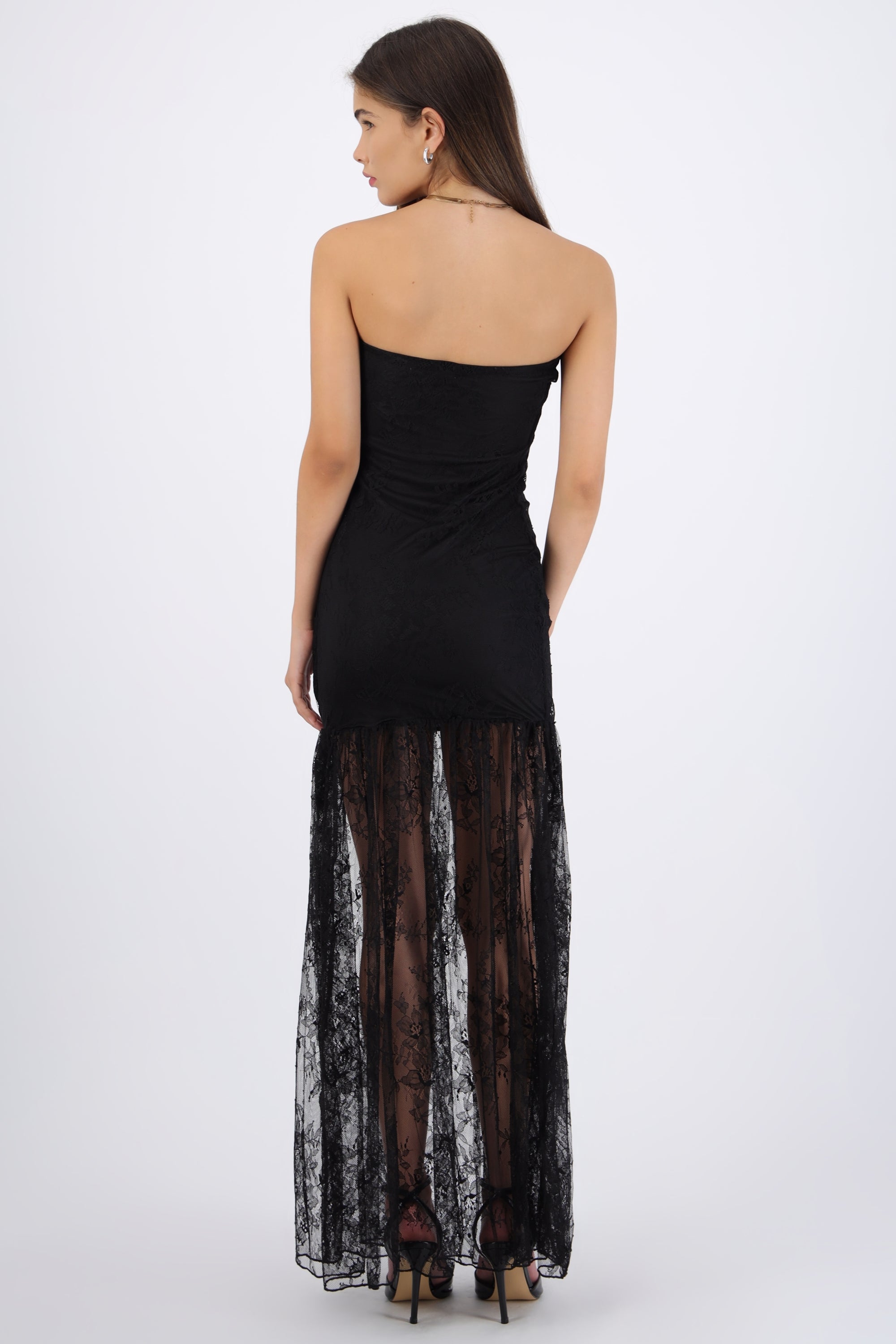 Vestido largo transparencia encaje