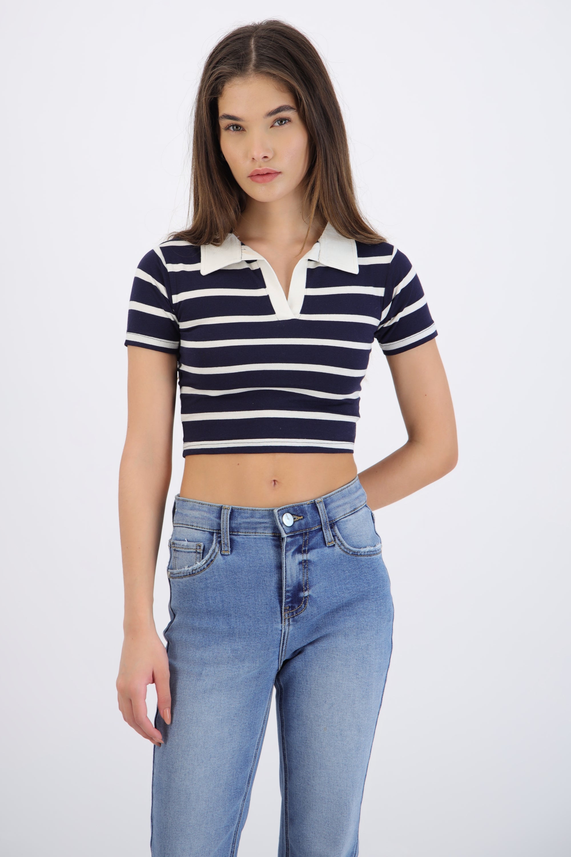 Playera manga corte detalle rayas
