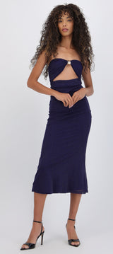 Vestido maxi bandeau rayas lurex detalle hebilla