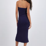Vestido maxi bandeau rayas lurex detalle hebilla