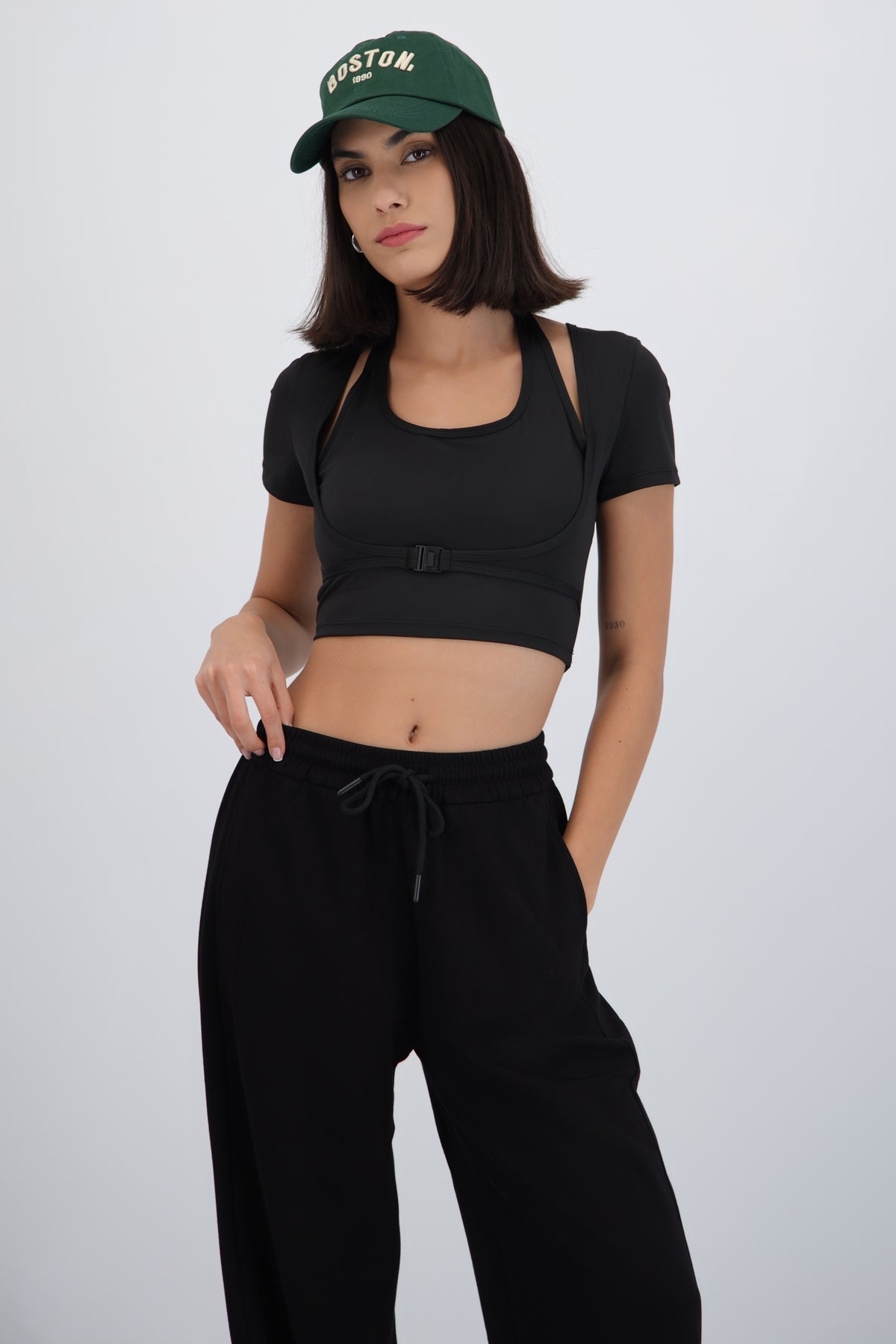 Top doble con ajuste en cintura NEGRO