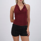 Top halter buello cascada brillos con hebilla