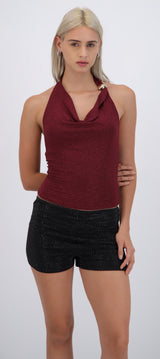 Top halter buello cascada brillos con hebilla