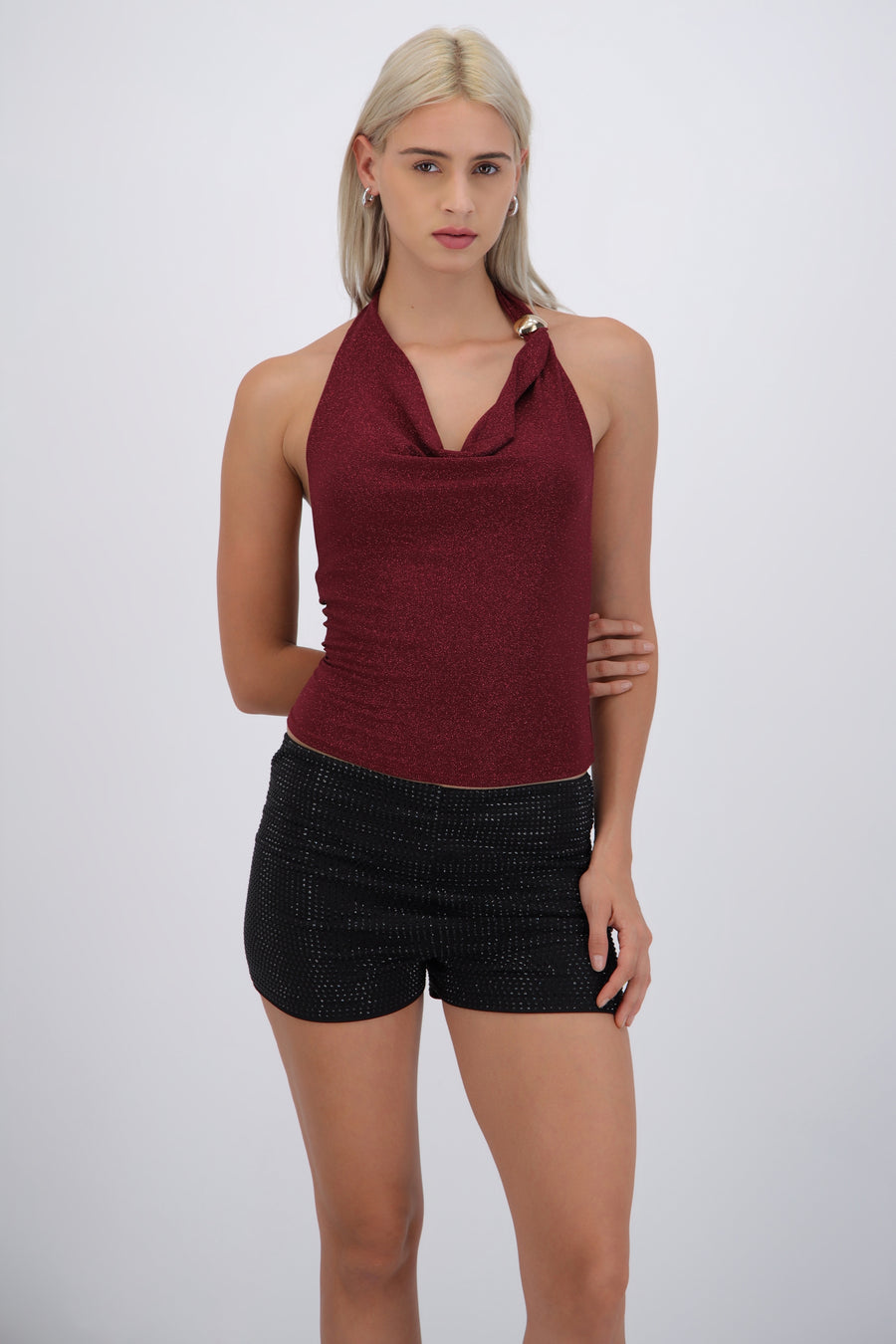 Top halter buello cascada brillos con hebilla