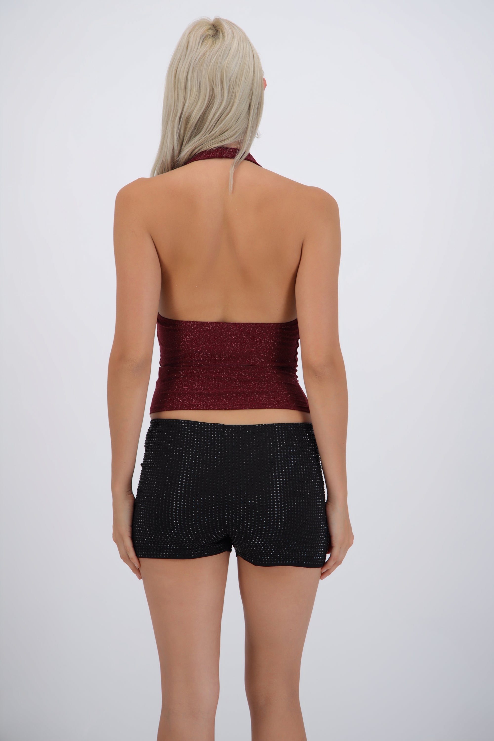 Top halter buello cascada brillos con hebilla