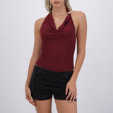 Top halter buello cascada brillos con hebilla