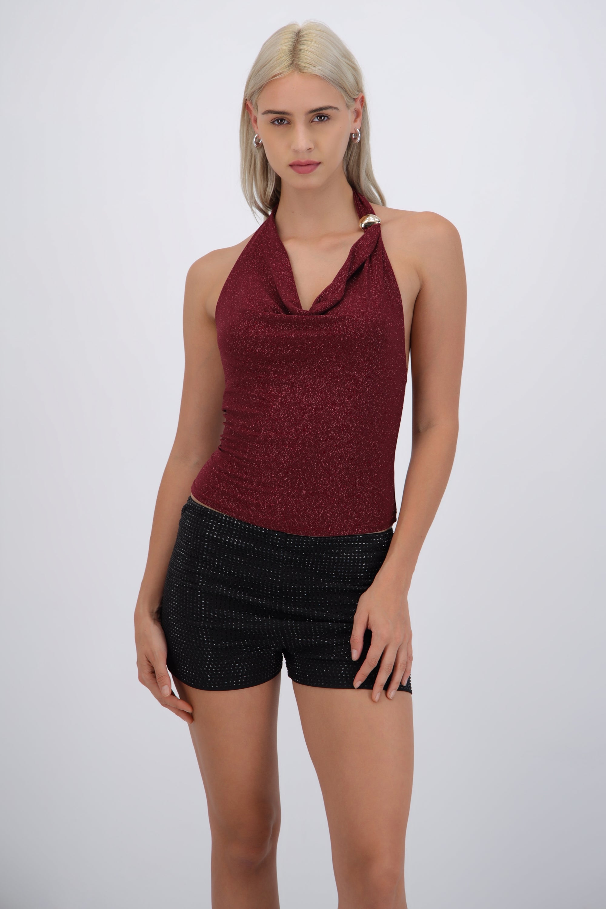 Top halter buello cascada brillos con hebilla
