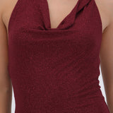 Top halter buello cascada brillos con hebilla
