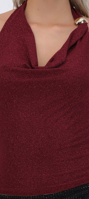Top halter buello cascada brillos con hebilla