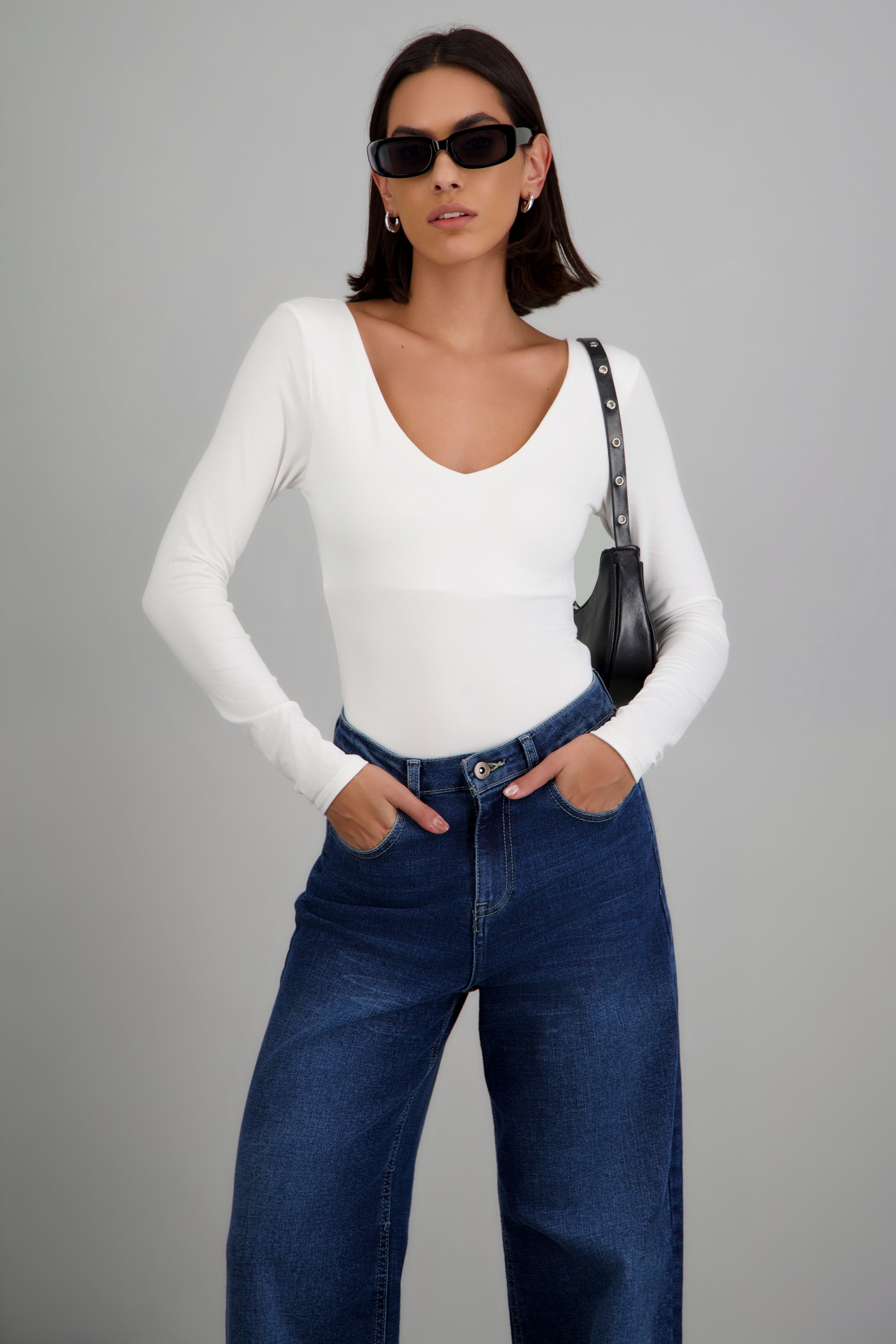 Bodysuit escote v manga larga BLANCO