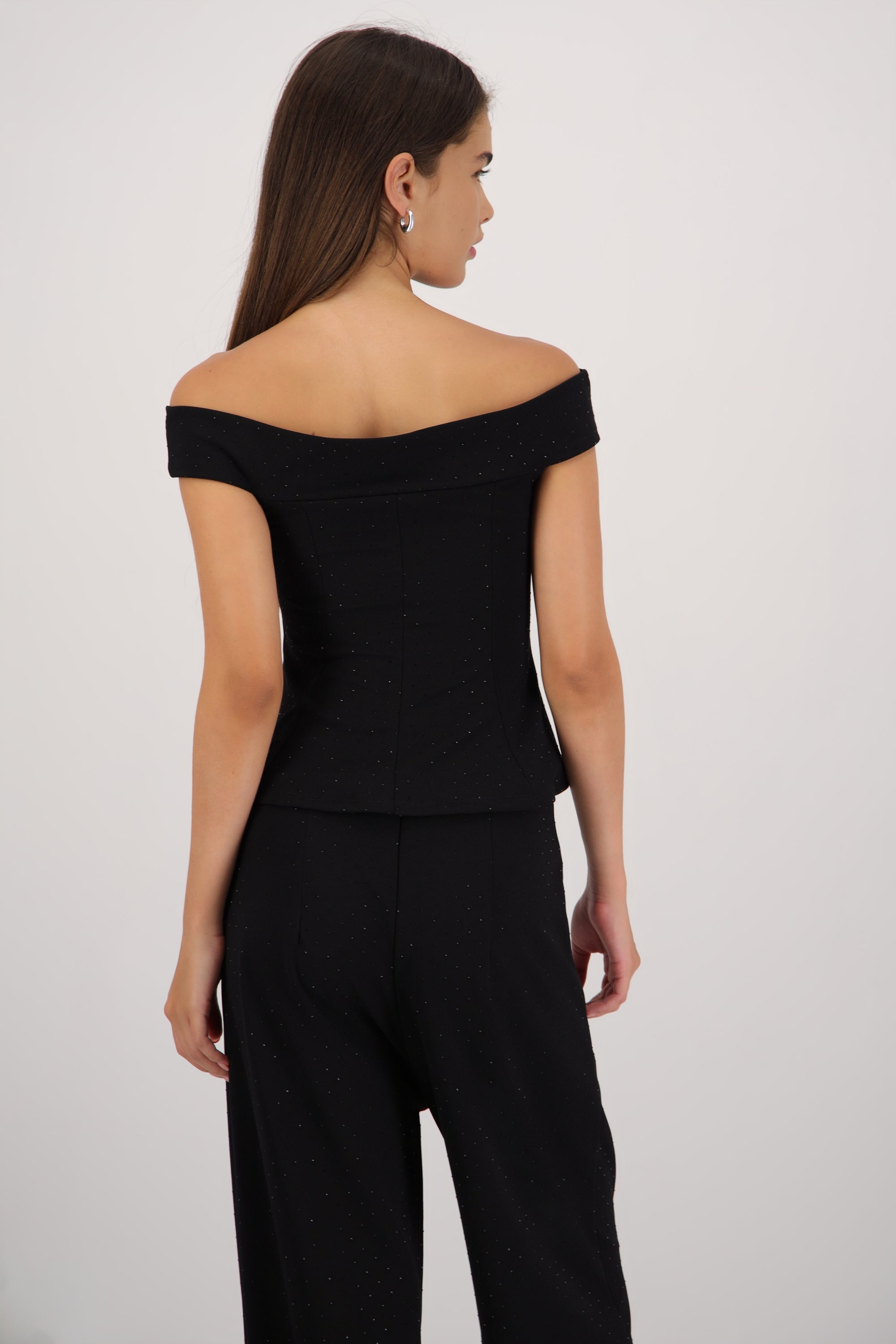 Top off shoulder detalle brillos NEGRO